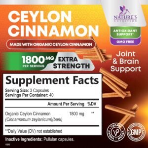 Pure Cinnamon Capsules, Certified Organic Ceylon Cinnamon Pills 120 Capsules