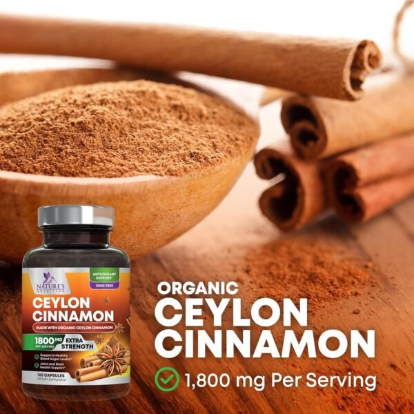 Pure Cinnamon Capsules, Certified Organic Ceylon Cinnamon Pills 120 Capsules