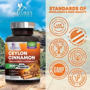 Pure Cinnamon Capsules, Certified Organic Ceylon Cinnamon Pills 120 Capsules