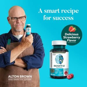 NEURIVA Plus Brain Supplement for Memory,Focus & Concentration 50ct Strawberry Gummies