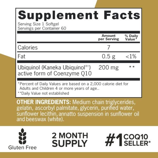 Qunol Ubiquinol CoQ10 200mg 60 Softgels, Ubiquinol