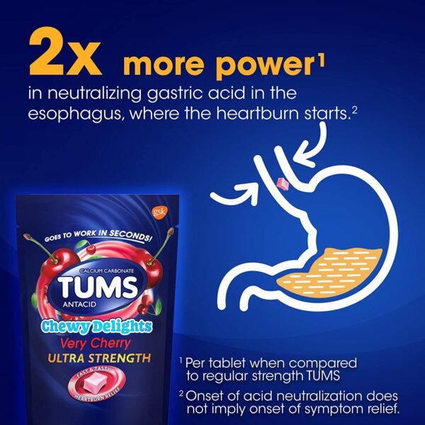 TUMS Antacid Chewable Tablets, Ultra Strength for Heartburn Relief, Peppermint, 160 Count - Image 3