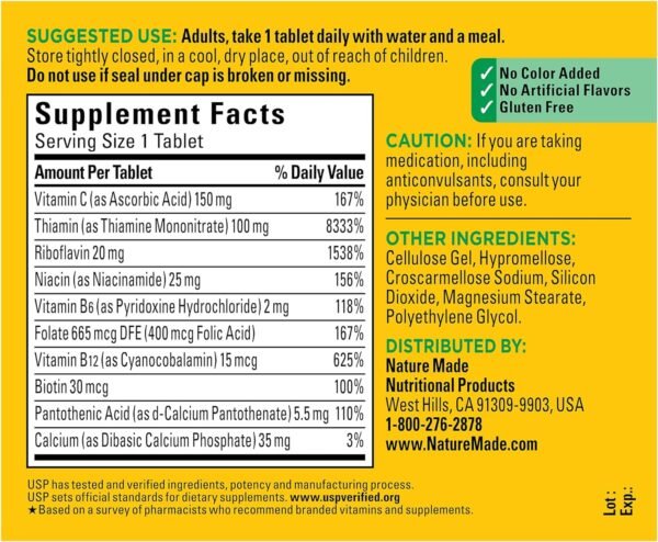 Nature Made Super B Complex with Vitamin C and Folic Acid 140 Tablets - Image 3