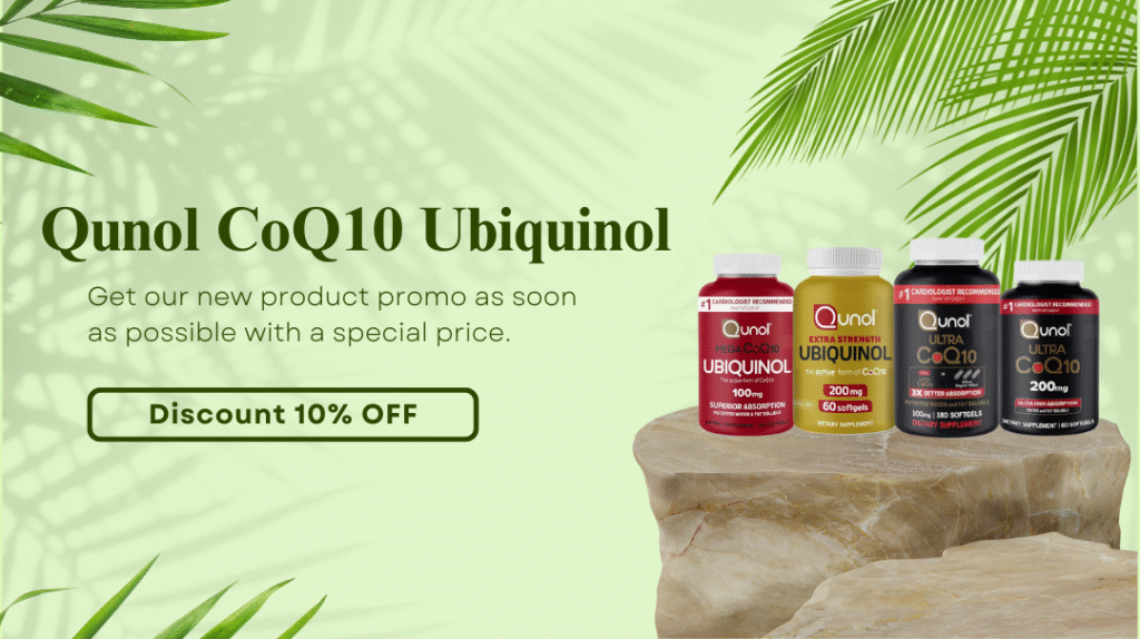 4 bottles of Qunol Supplements display